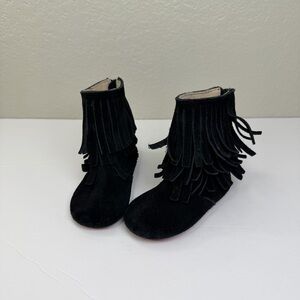 Monkey Feet Toddler Black Leather Fringe Boots Red Bottoms Size 18-24 Months